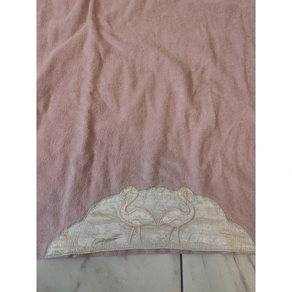 Vintage Fieldcrest Grand Prix Pink Flamingo Bath Hand Towel Set 2 Art Deco
